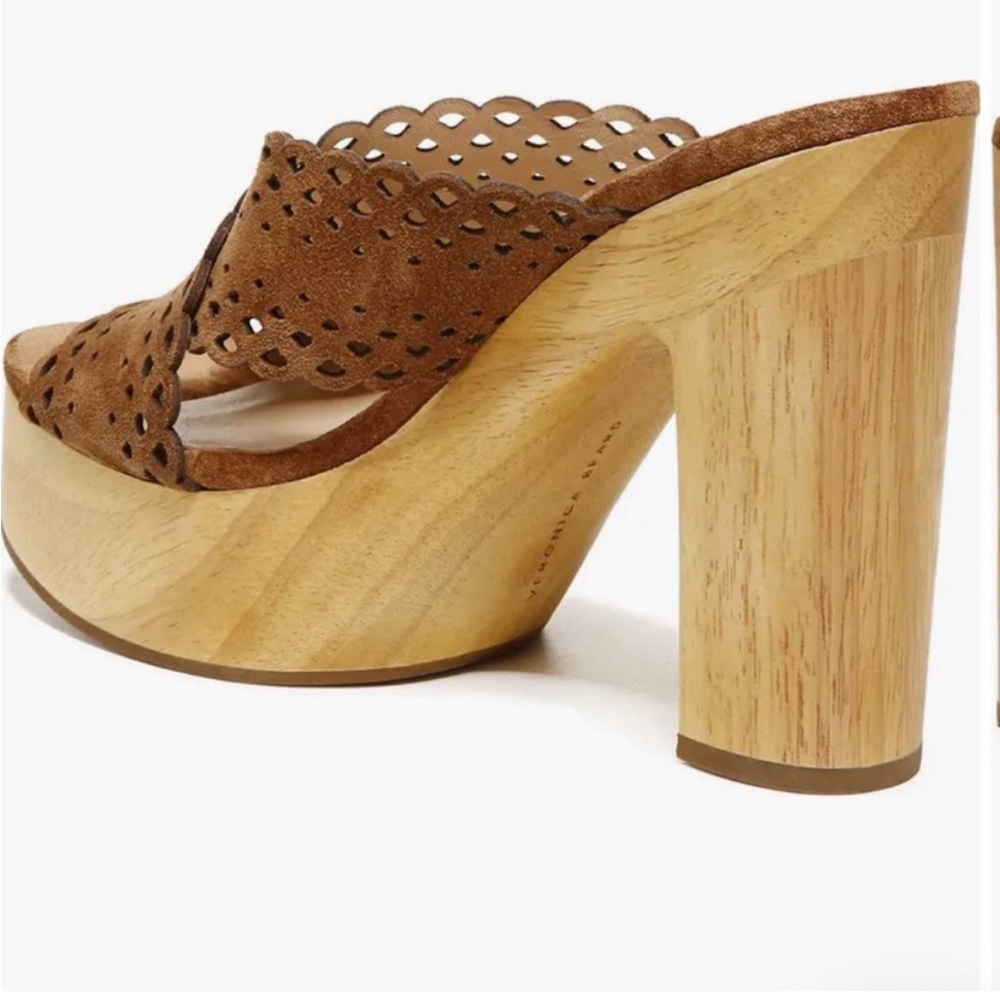 VERONICA BEARD Gaynor Scalloped Suede Platform Sandals Heels in Hazelwood BNIB - Picture 2 of 11